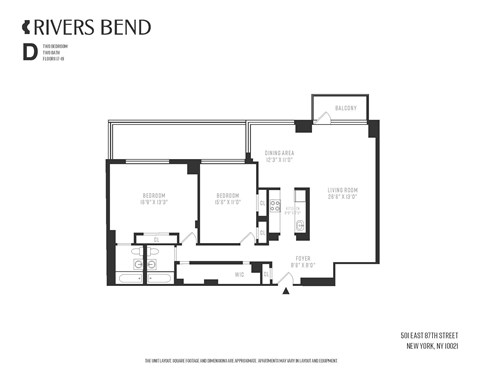 Floor plan for 2 beds, 2 baths, 1250 sqft